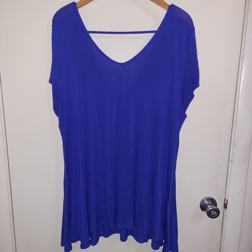 Plus size XXL double v-neck sapphire blue tunic